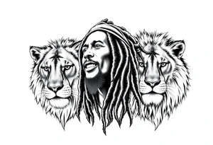 an image that represent jamaica island life with lions and bob marley tattoo idea