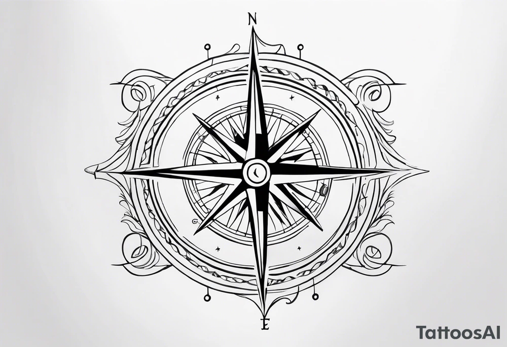 Tattoo along spine Compass 
Long north and south signs tattoo idea