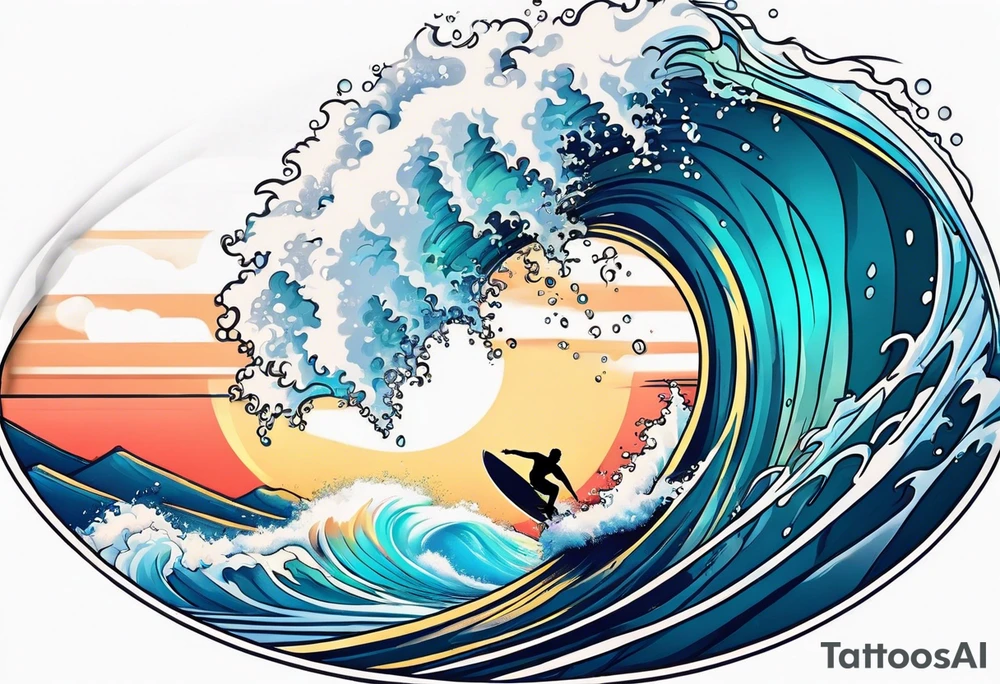 Surfing wave tattoo idea