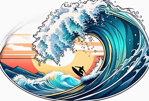 Surfing wave tattoo idea