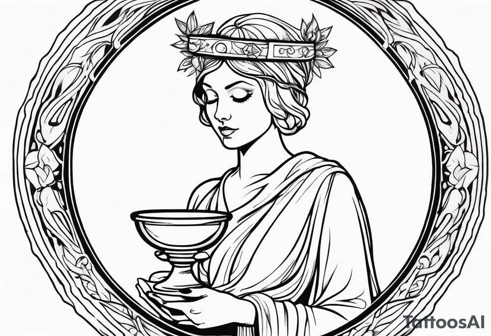 a woman with a halo holding a chalice tattoo idea