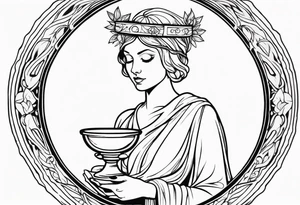 a woman with a halo holding a chalice tattoo idea