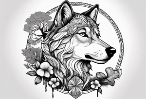 leader strong woman tree mushroom majestic hippie wolf tattoo idea