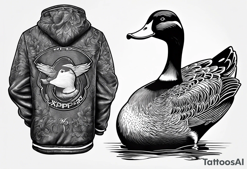 Hunting decoy Duck wearing a jacket that says "XRP" on the side. tattoo idea
