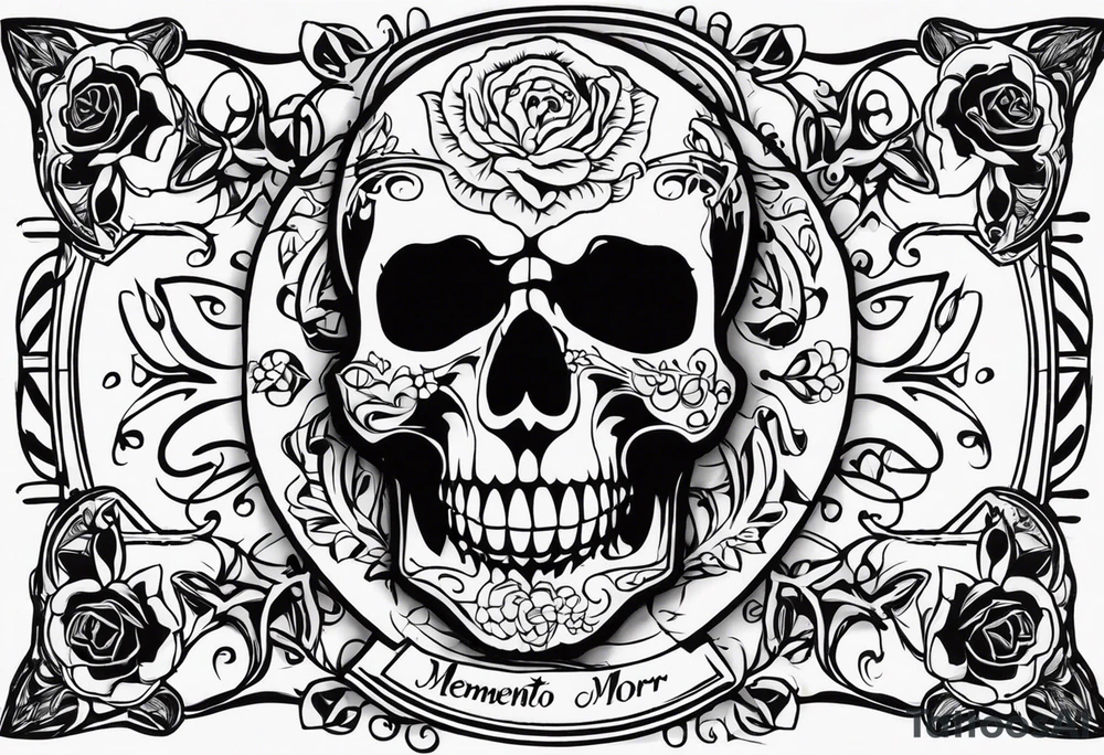 Memento mori written skull sleeve tattoo design tattoo idea