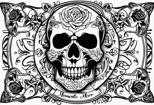 Memento mori written skull sleeve tattoo design tattoo idea