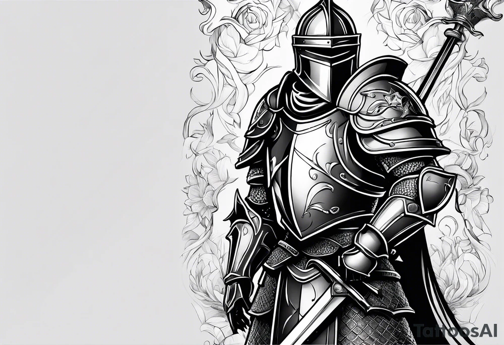 knight heavy armor surrounded tattoo idea