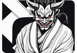 Um homem com a cabeça raspada usando uma máscara de hannya tattoo idea