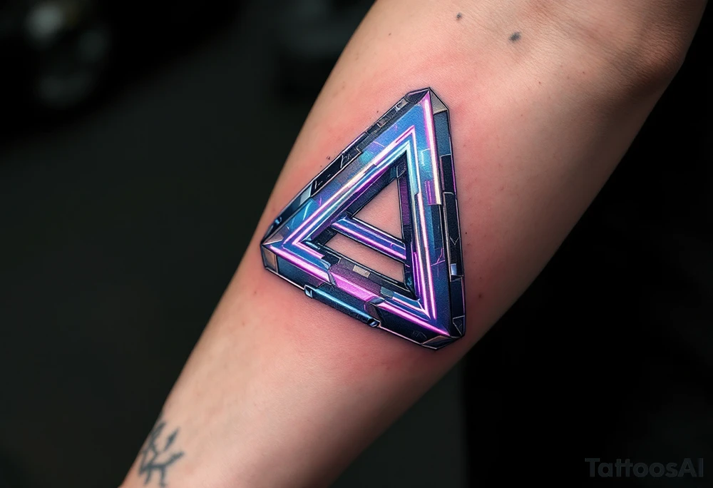 A tattoo that mimics augmented reality tech with metallic pink light streaks and silver bone framing. tattoo idea