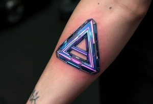 A tattoo that mimics augmented reality tech with metallic pink light streaks and silver bone framing. tattoo idea