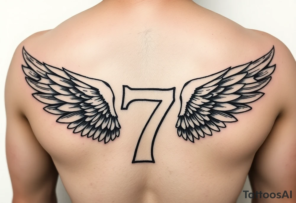 Angle wings with the number seven and a yankee jersey for forearm tattoo idea