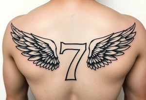 Angle wings with the number seven and a yankee jersey for forearm tattoo idea