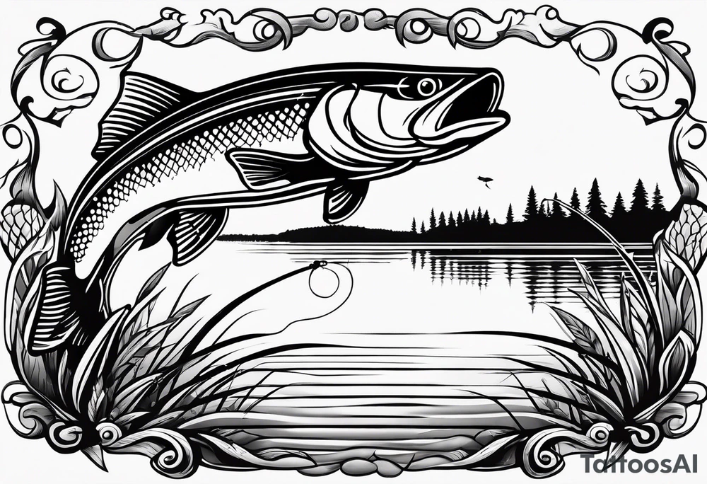 Fishing rod on a lake bank
do not put a fish in the picture fine line silhouette tattoo idea