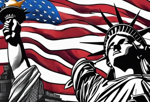 Patriotic, life, love, respect, dignity, feminine we the people , Statue of Liberty, American flag, sleeve tattoo idea