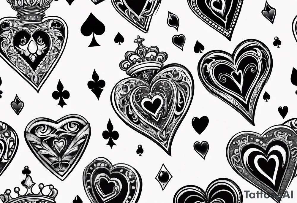 royal flush of hearts tattoo idea