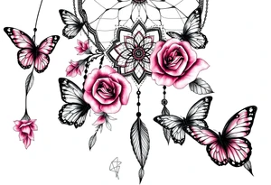 Dreamcatcher roses and butterflies tattoo idea