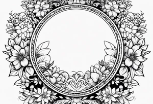 simple Round boarder completely empty inside the boarder 
surrounded by flowers tattoo idea