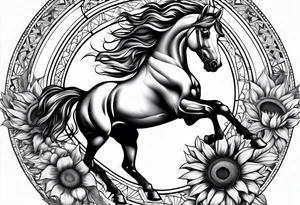 Horse, compass, sunflower tattoo idea