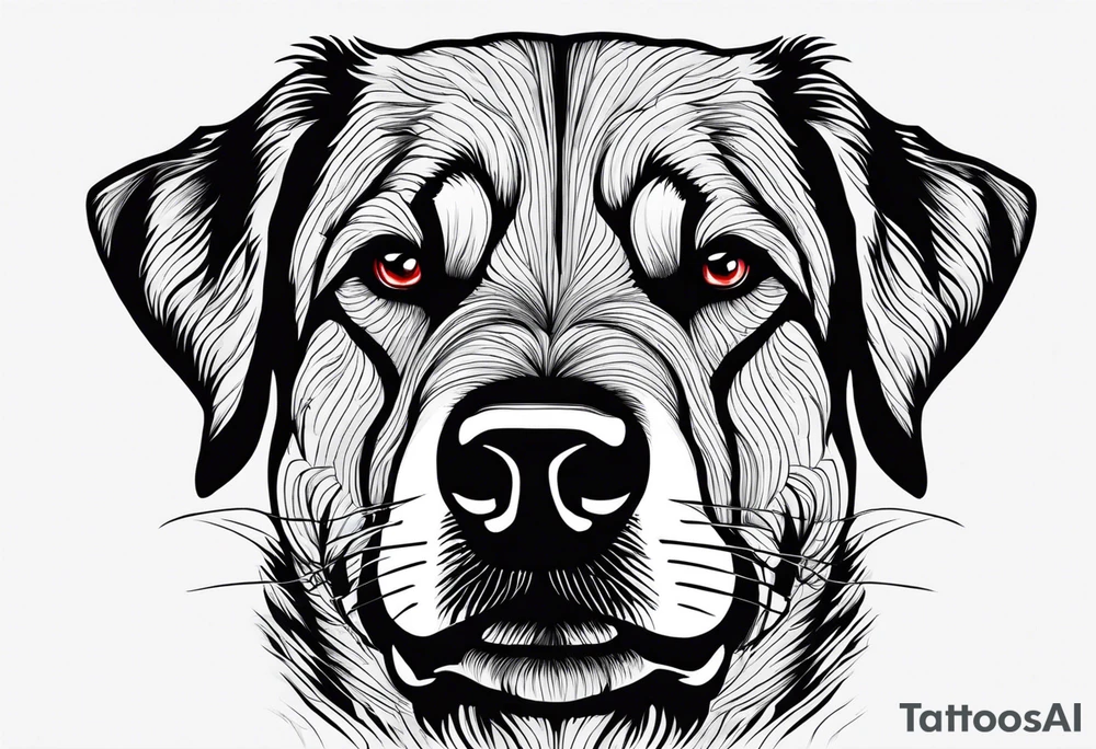 Create aggressive, vicious dog, with some blood coming out of his mouth and saliva. Make it a drawing and use the image of reference. I am going to add. I want HIM TO BE ANGRY WITH RED EYES use VICIOUS German shepherd tattoo idea