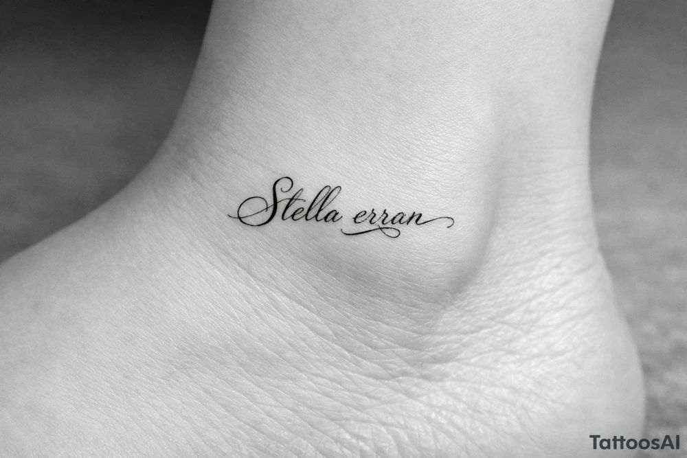 Stella erran, and then beautiful calligraphy cursive on the inner ankle and then beautiful calligraphy cursive on the inner ankle tattoo idea