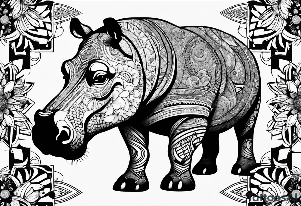 Hippo, flowers, moon, interstella,
fine lines, tribal, geometric tattoo idea