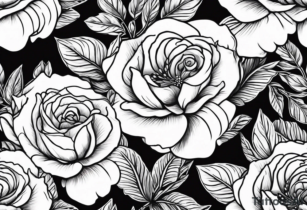 3 violets with greenery with a rose tattoo idea