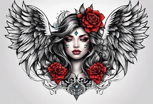 Half face half angel face tattoo idea