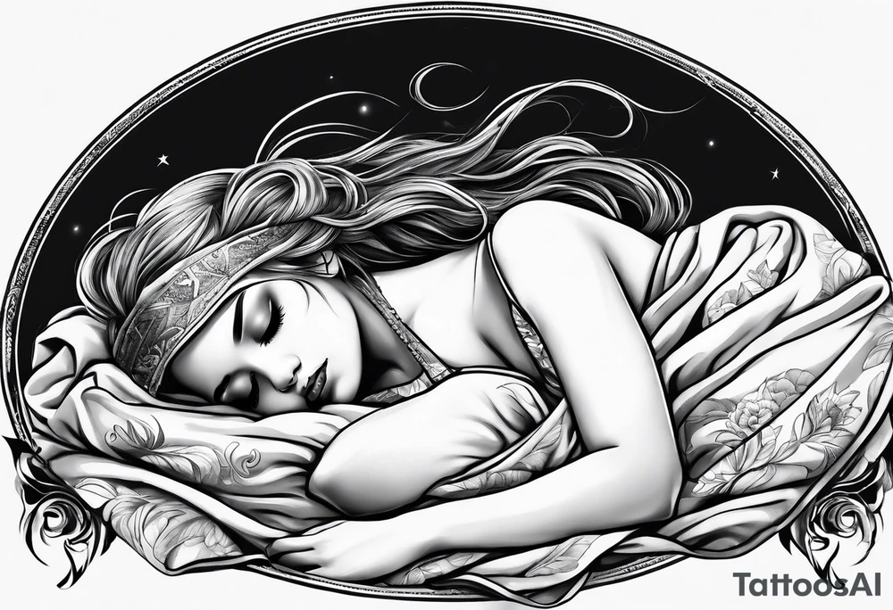 full body girl sleeping in blanket tattoo idea