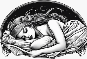 full body girl sleeping in blanket tattoo idea