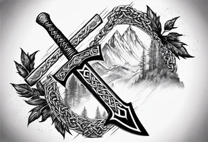 Valhalla sword  axe Valknut barbed wire chains tattoo idea
