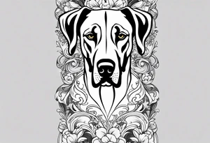 Arm sleeve that has 4 Great Dane heads mixed in with other fill work tattoo idea