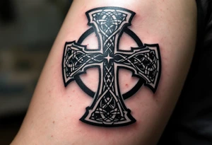 A shadowy gray Celtic cross with subtle shading, creating a ghostly, mysterious effect. tattoo idea