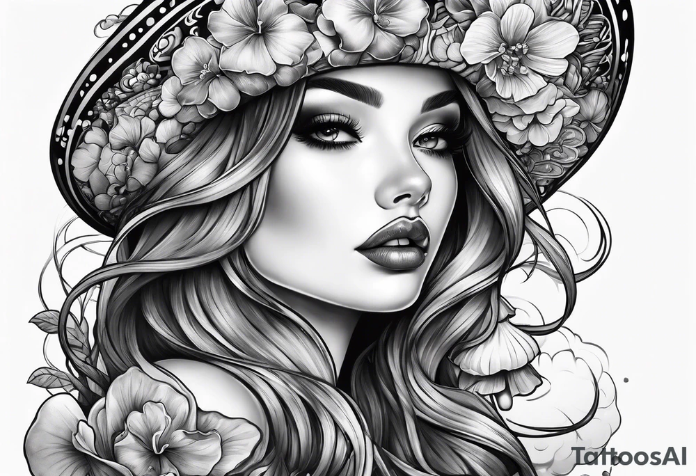 tattoo sleeve girl tongue mushrooms tattoo idea