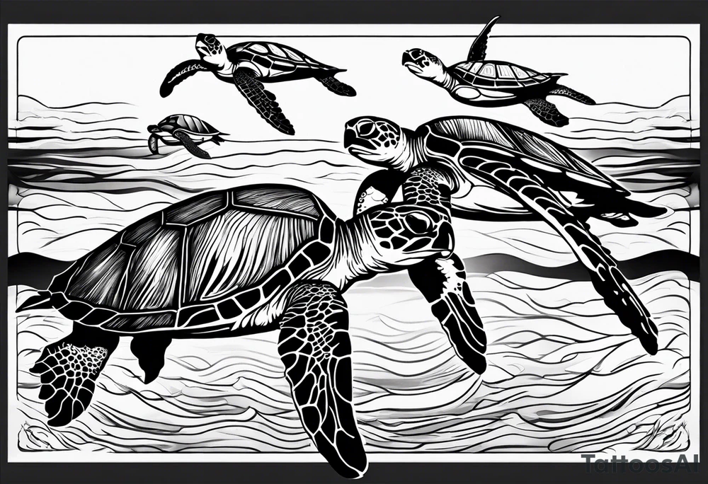 four sea turtles swimming in a row tattoo idea