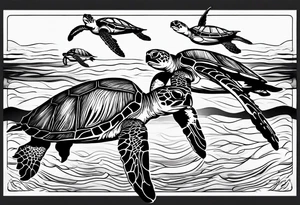 four sea turtles swimming in a row tattoo idea