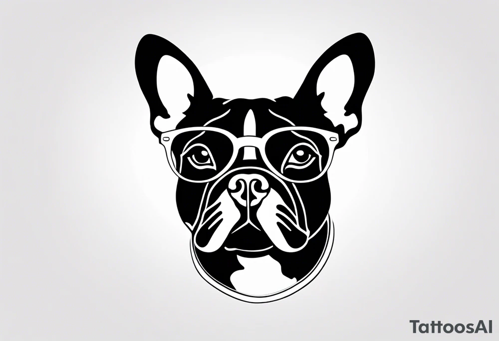 silhouette of french bull dog with glasses tattoo idea