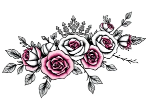 detailed beautiful gothic boho flowers and roses on vine with gorgeous crown ornamental tattoo idea