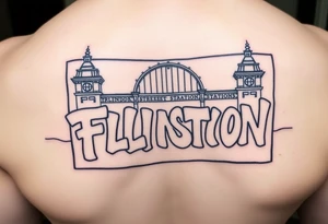 Flinders street station in mlebourne in graffiti style in a rectangle outlined box in portrait orientation tattoo idea