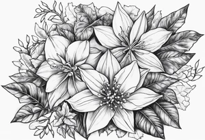 Narcissus, Poinsettia, and Holly tattoo idea