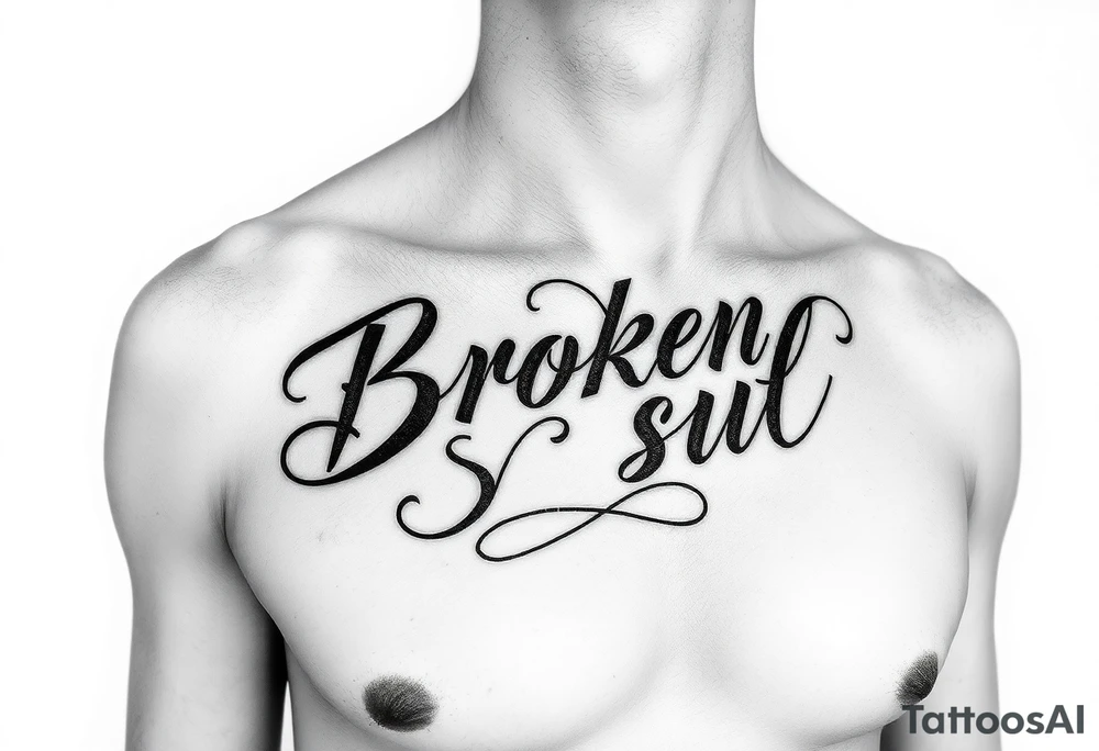 Broken Soul in calligraphy writing for a female on the side of breast tattoo idea