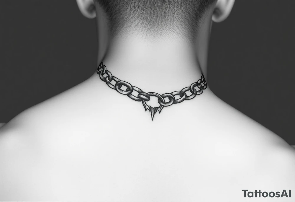 Chain in a semicircle on the neck with fangs tattoo idea