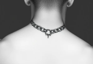 Chain in a semicircle on the neck with fangs tattoo idea