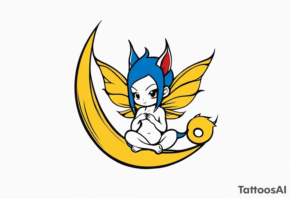 A fairy with a tail inspired by the logo of the show called Fairy Tail in a fetal position leaning in tattoo idea