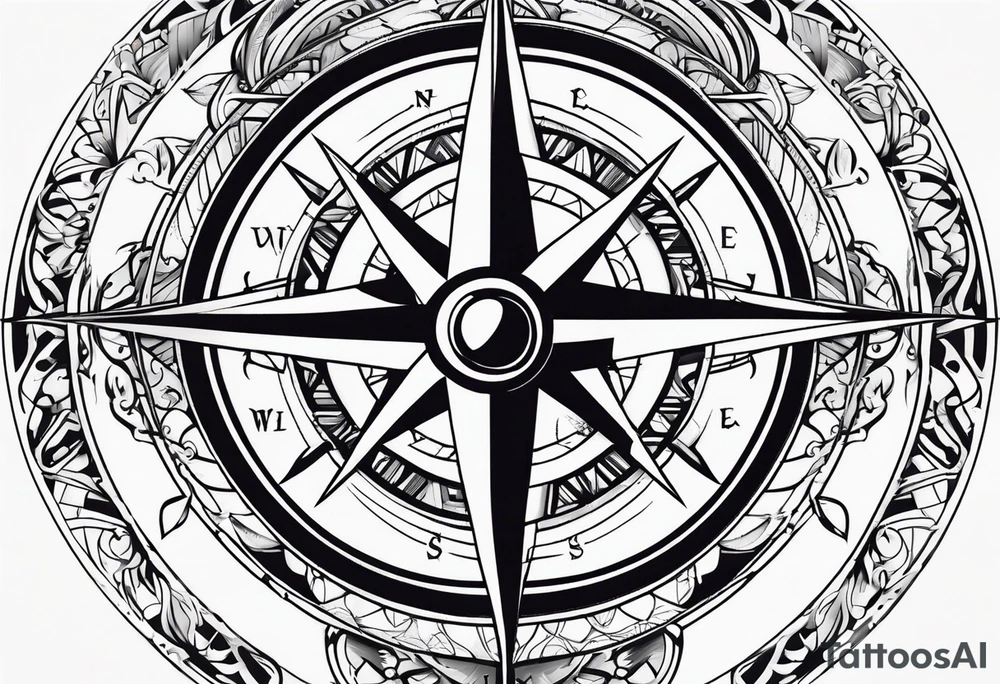 Nautical compass and tribal tattoo idea