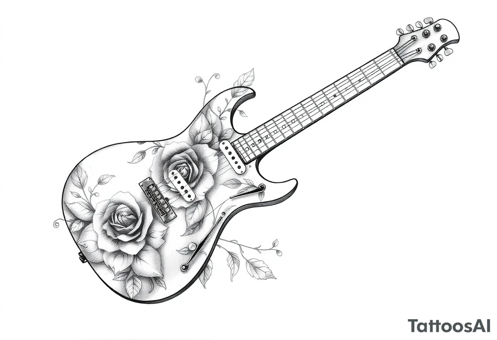 Electric guitar with rose designs on it tattoo idea
