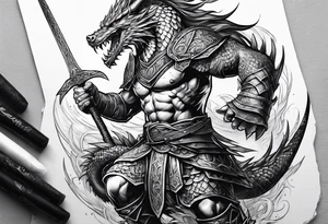 Norse Warrior stabbing a Dragon straight down tattoo idea