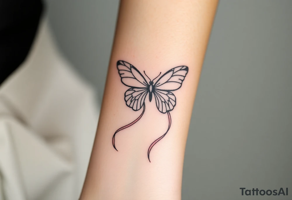 ethereal butterfly with flowing silk ribbons in moonlight tattoo idea