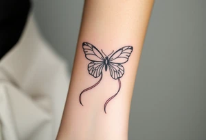 ethereal butterfly with flowing silk ribbons in moonlight tattoo idea