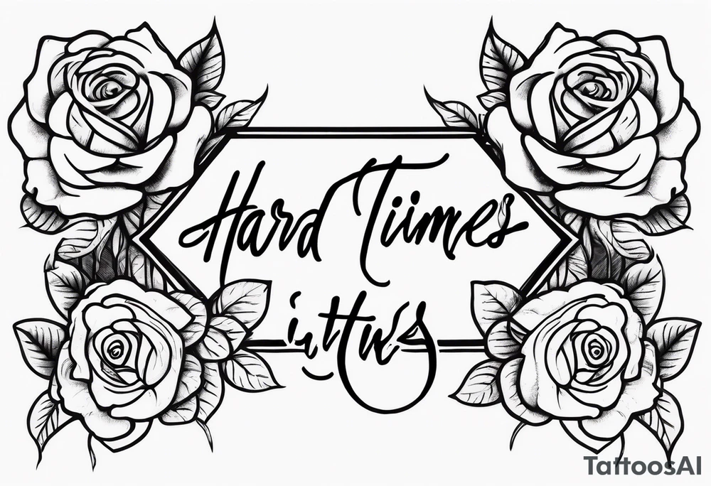 The word Hard times written out in cursive with a rose tattoo idea The word Hard times written out in cursive with a rose tattoo idea
