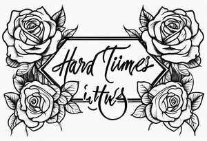 The word Hard times written out in cursive with a rose tattoo idea